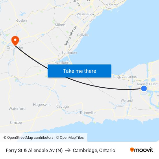 Ferry St & Allendale Av (N) to Cambridge, Ontario map