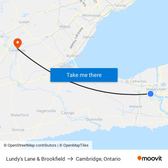 Lundy's Lane & Brookfield to Cambridge, Ontario map