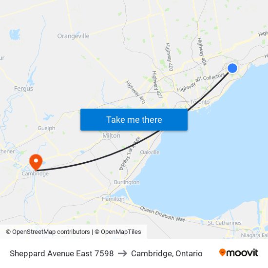 Sheppard Avenue East 7598 to Cambridge, Ontario map