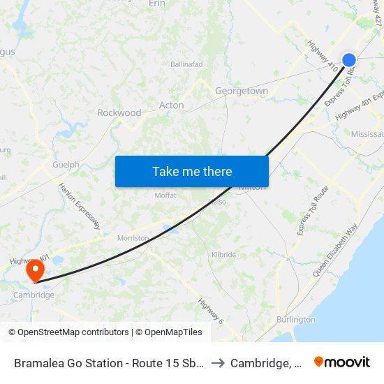 Bramalea Go Station - Route 15 Sb/115 Sb Stop to Cambridge, Ontario map