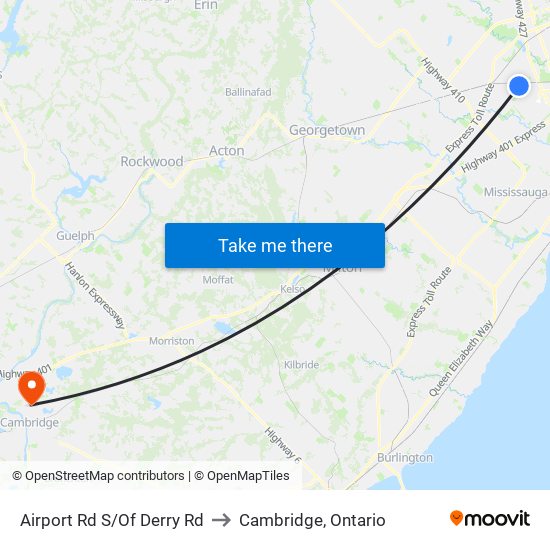 Airport Rd S/Of Derry Rd to Cambridge, Ontario map