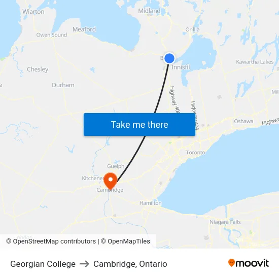 Georgian College to Cambridge, Ontario map