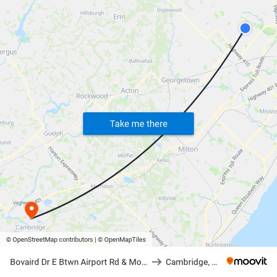 Bovaird Dr E Btwn Airport Rd & Mountainash Rd to Cambridge, Ontario map