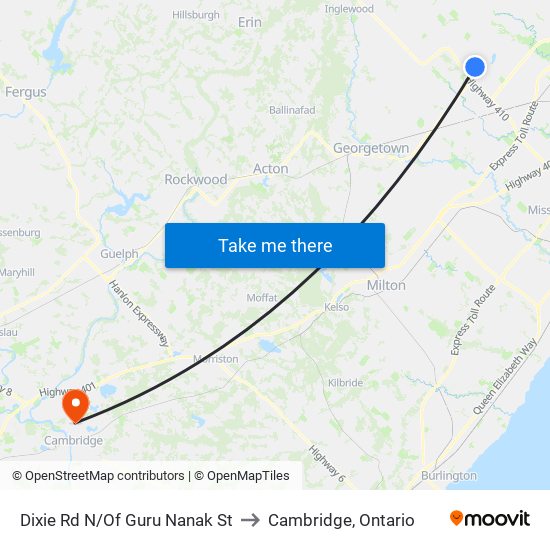 Dixie Rd N/Of Guru Nanak St to Cambridge, Ontario map