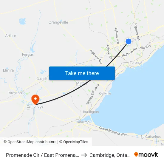 Promenade Cir / East Promenade to Cambridge, Ontario map