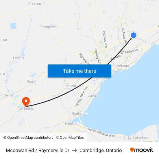 Mccowan Rd / Raymerville Dr to Cambridge, Ontario map