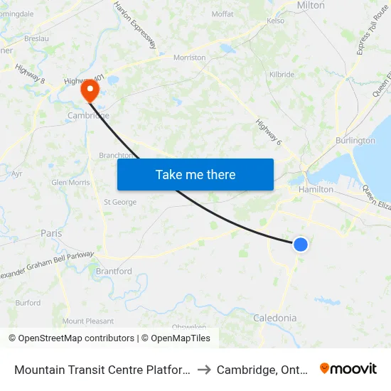 Mountain Transit Centre Platform 3 to Cambridge, Ontario map