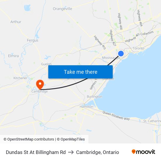 Dundas St At Billingham Rd to Cambridge, Ontario map