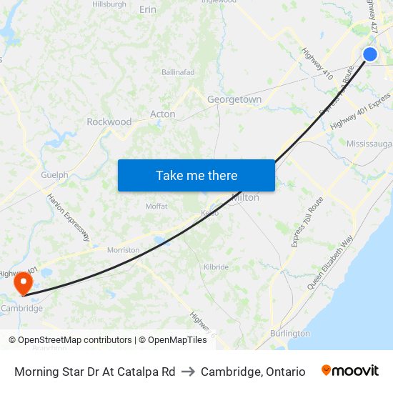 Morning Star Dr At Catalpa Rd to Cambridge, Ontario map