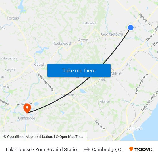 Lake Louise - Zum Bovaird Station Stop Eb to Cambridge, Ontario map
