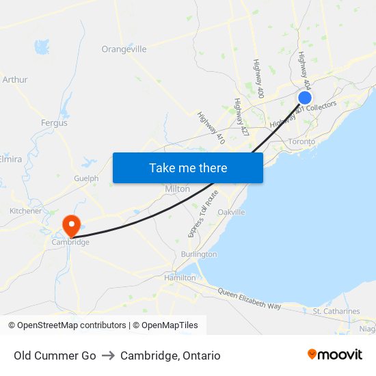 Old Cummer Go to Cambridge, Ontario map