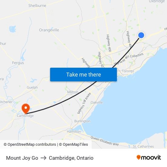 Mount Joy Go to Cambridge, Ontario map