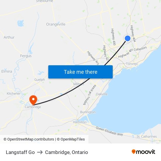 Langstaff Go to Cambridge, Ontario map