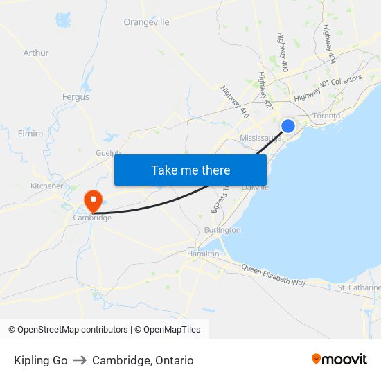 Kipling Go to Cambridge, Ontario map