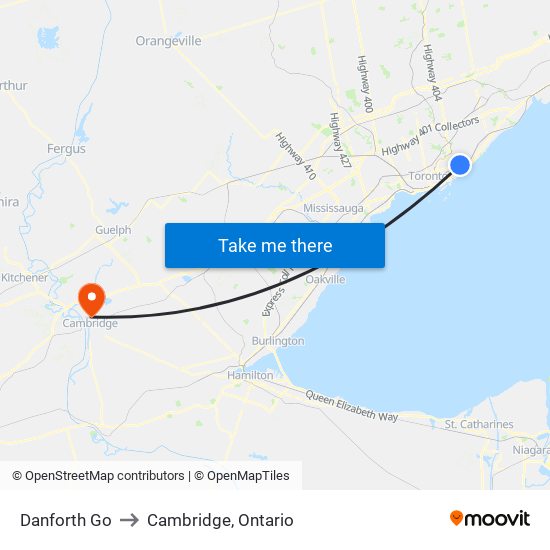 Danforth Go to Cambridge, Ontario map