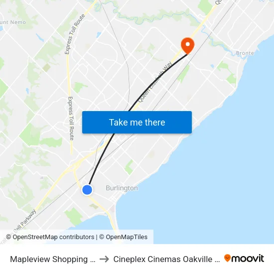 Mapleview Shopping Centre to Cineplex Cinemas Oakville and VIP map