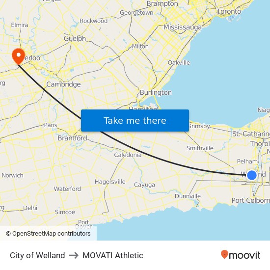 City of Welland to MOVATI Athletic map