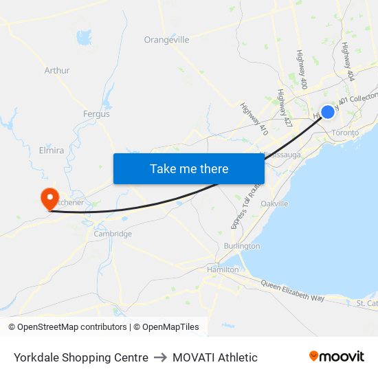 Yorkdale Shopping Centre to MOVATI Athletic map