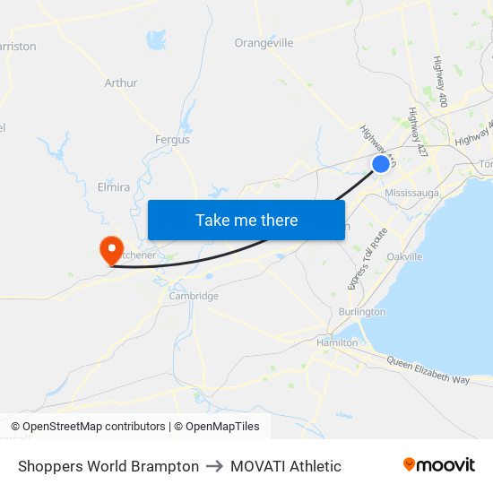 Shoppers World Brampton to MOVATI Athletic map