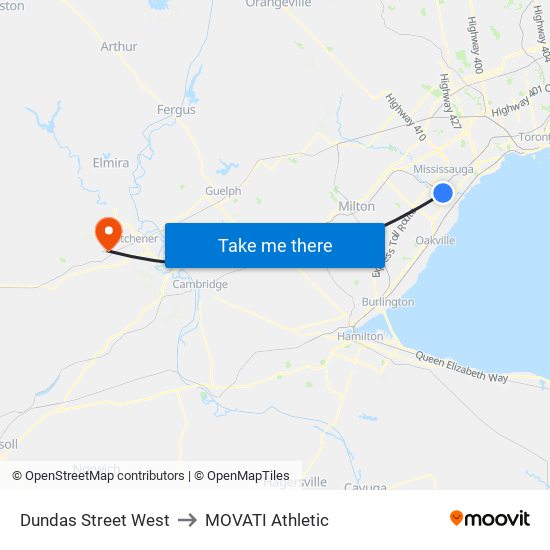 Dundas Street West to MOVATI Athletic map