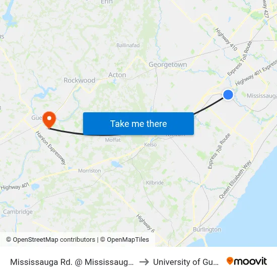 Mississauga Rd. @ Mississauga Rd. to University of Guelph map