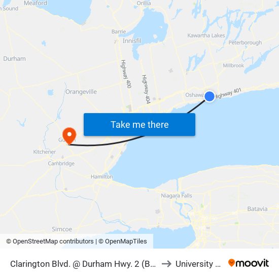 Clarington Blvd. @ Durham Hwy. 2 (Bowmanville) Park & Ride to University of Guelph map