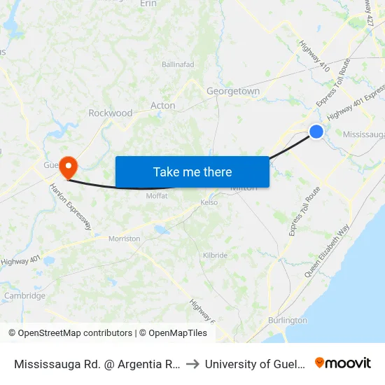 Mississauga Rd. @ Argentia Rd. to University of Guelph map