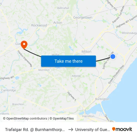 Trafalgar Rd. @ Burnhamthorpe Rd. to University of Guelph map