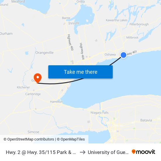Hwy. 2 @ Hwy. 35/115 Park & Ride to University of Guelph map