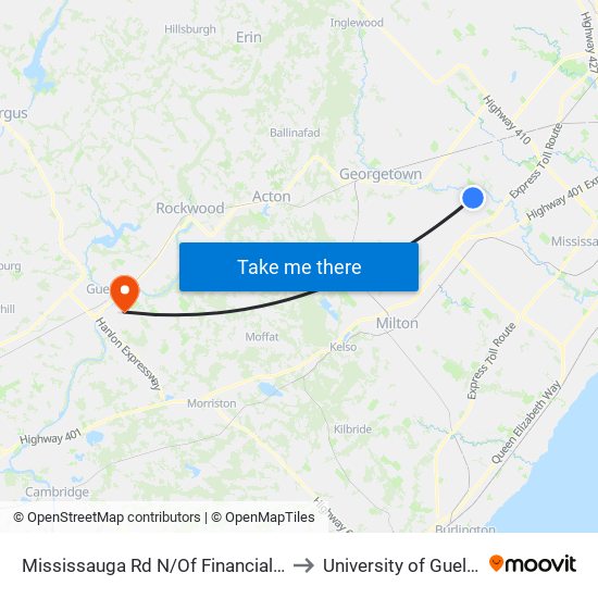 Mississauga Rd N/Of Financial Dr to University of Guelph map