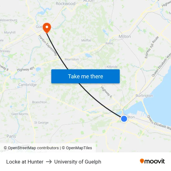 Locke at Hunter to University of Guelph map