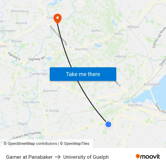 Garner at Panabaker to University of Guelph map