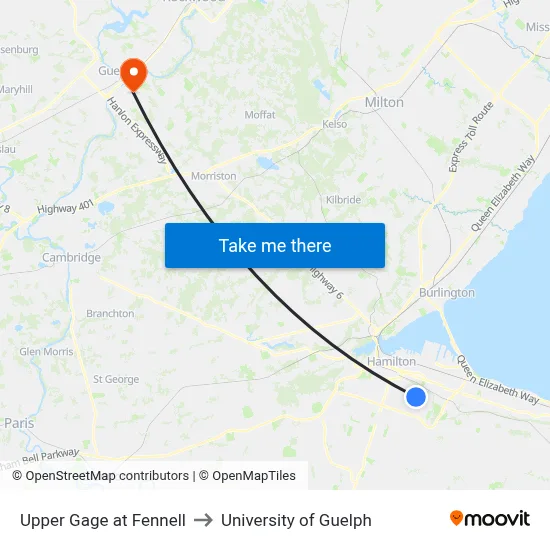 Upper Gage at Fennell to University of Guelph map