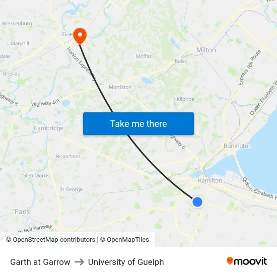 Garth at Garrow to University of Guelph map