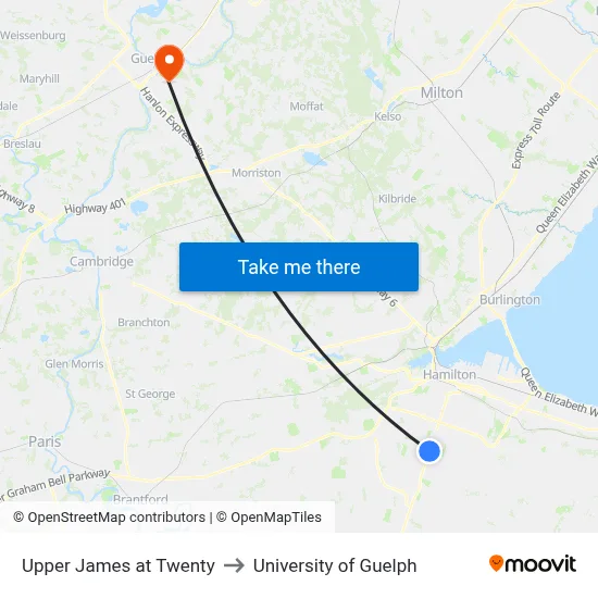 Upper James at Twenty to University of Guelph map