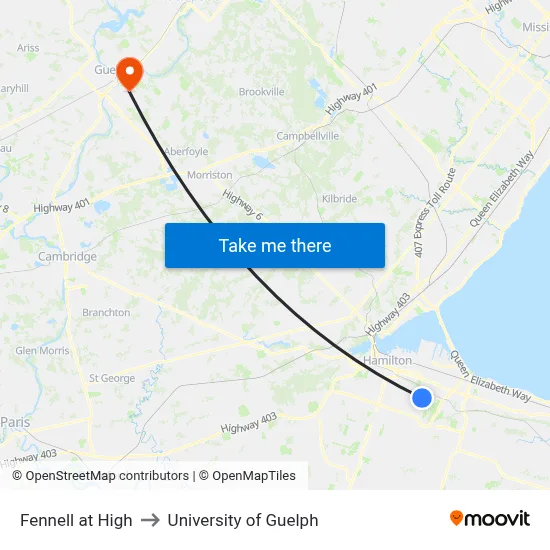 Fennell at High to University of Guelph map