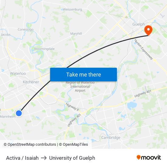 Activa / Isaiah to University of Guelph map