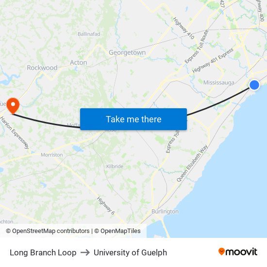 Long Branch Loop to University of Guelph map