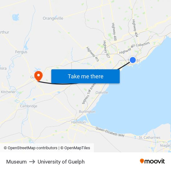 Museum to University of Guelph map