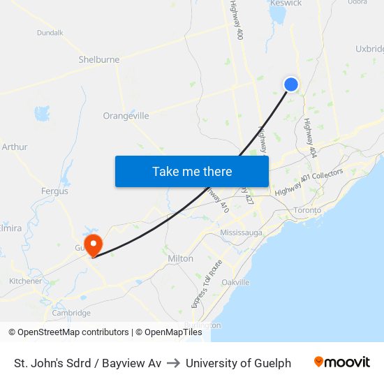 St. John's Sdrd / Bayview Av to University of Guelph map