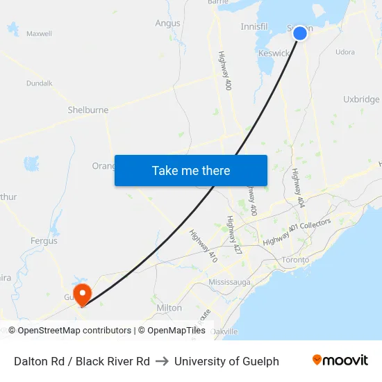 Dalton Rd / Black River Rd to University of Guelph map