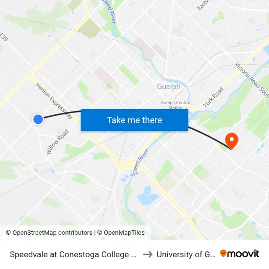 Speedvale at Conestoga College Eastbound to University of Guelph map