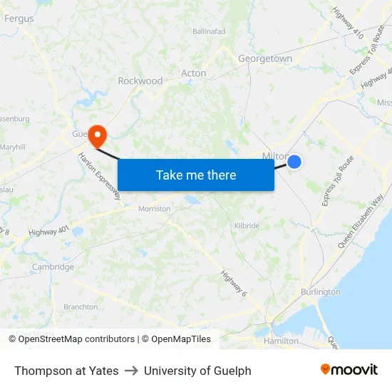 Thompson at Yates to University of Guelph map