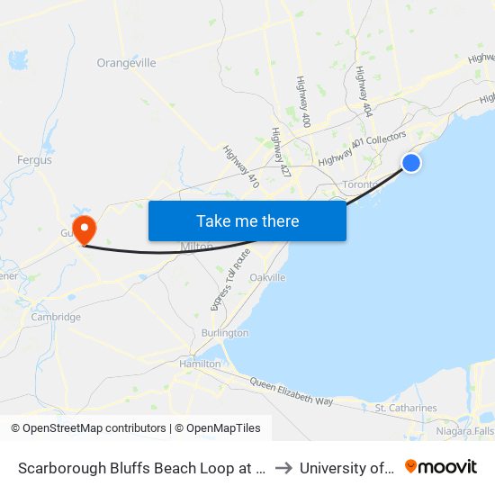 Scarborough Bluffs Beach Loop at Bluffers Park Rd to University of Guelph map