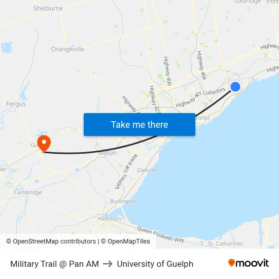 Military Trail @ Pan AM to University of Guelph map