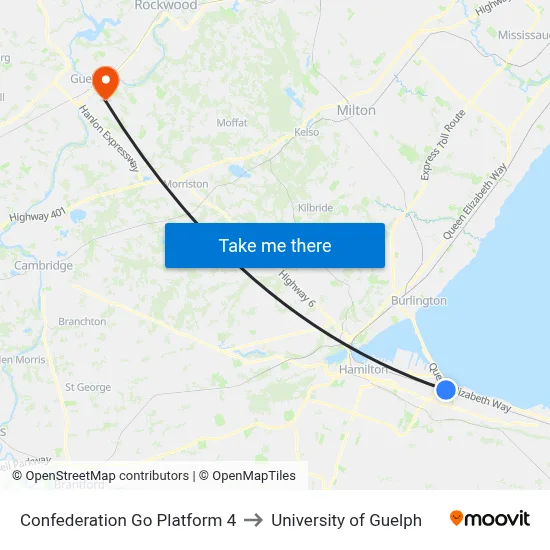 Confederation Go Platform 4 to University of Guelph map