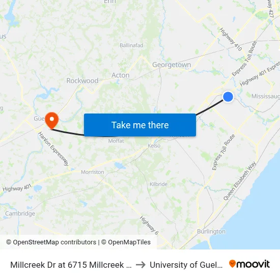 Millcreek Dr at 6715 Millcreek Dr to University of Guelph map