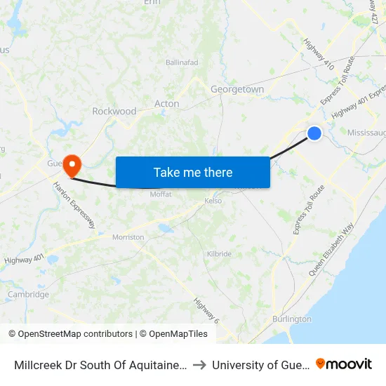 Millcreek Dr South Of Aquitaine Ave to University of Guelph map