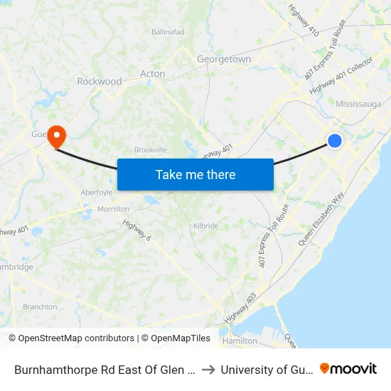 Burnhamthorpe Rd East Of Glen Erin Dr to University of Guelph map