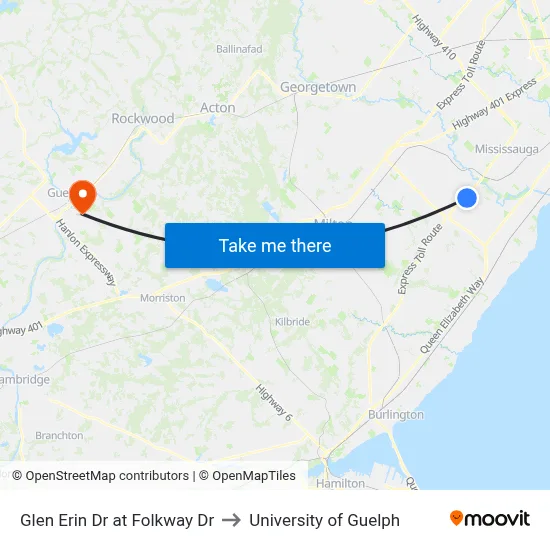 Glen Erin Dr at Folkway Dr to University of Guelph map